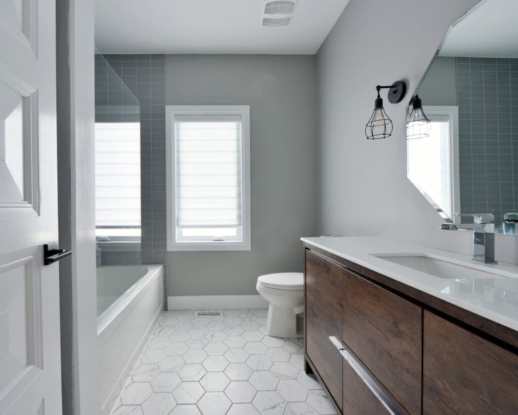 Honeycomb white tile bathroom
