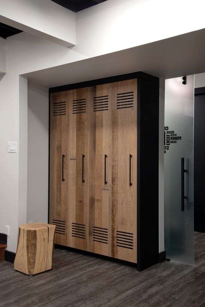 Lockers with wood looking doors
