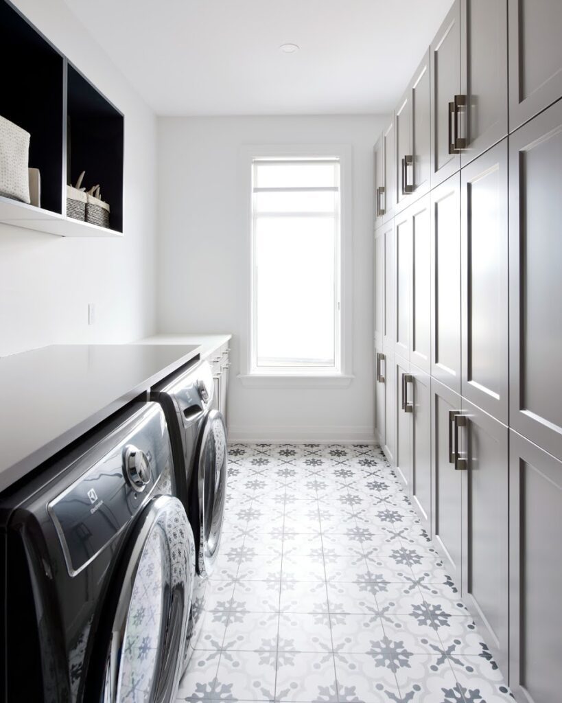 Laundry room with storage cabinets